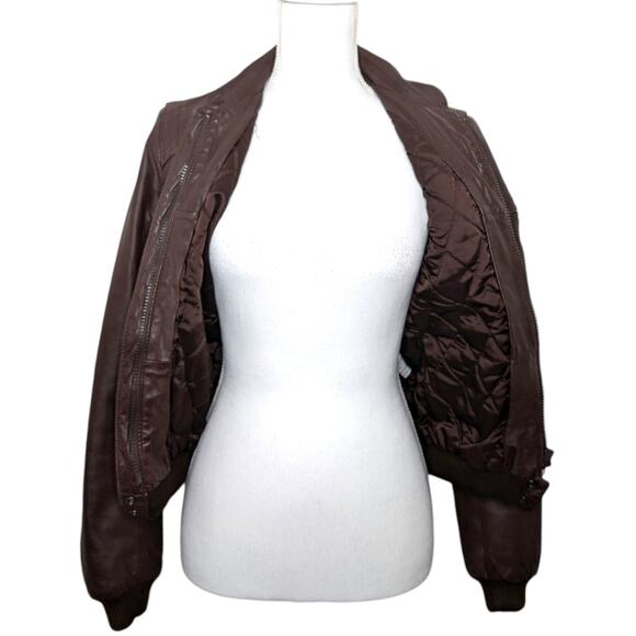Vintage Verducci Brown Leather Bomber Jacket Zip Front Pockets Women’s Size 8 - Picture 3 of 11